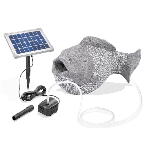 esotec Solar Wasserspeier Set Fisch, Teichpumpe, Teichfigur Gartenfigur Gartenstatue, Tauchpumpe, Gartenbrunnen, Wasserspiel Springbrunnen für außen outdoor, Vogeltränke H=22cm 101665 von Esotec