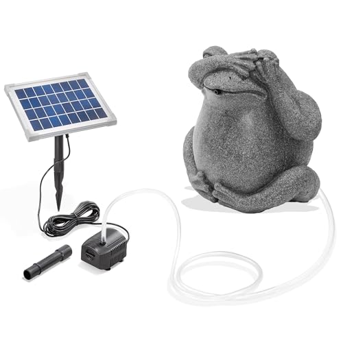 esotec Solar Set Wasserspeier Frosch sitzend, Solarpumpe, Teichfigur Gartenfigur Gartenstatue, Tauchpumpe, Gartenbrunnen, Wasserspiel Springbrunnen außen outdoor, Vogeltränke H=24cm 101666 von Esotec