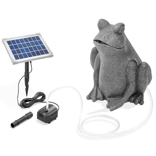 esotec Solar Wasserspeier Set Frosch sitzend, Solarpumpe, Teichfigur Gartenfigur Gartenstatue, Tauchpumpe, Gartenbrunnen, Springbrunnen außen outdoor, Vogeltränke H=30cm 101668 von Esotec