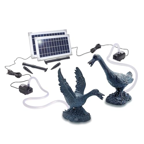 esotec Wasserspeier mit Solarpumpe Gänsepaar | Teichfigur Gartenfigur & Gartenstatue | Tauchpumpe Set | Gartenbrunnen Solar für draussen | Springbrunnen für außen outdoor | Vogeltränke 101653 von Esotec