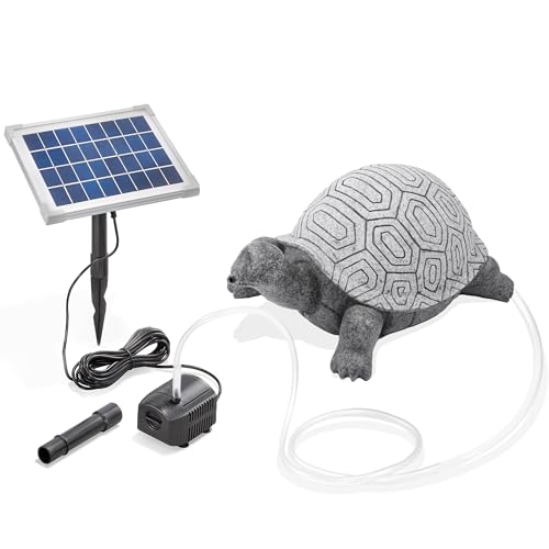 esotec Solar Wasserspeier Set Schildkröte, Solarpumpe, Teichfigur Gartenfigur & Gartenstatue, Tauchpumpe, Gartenbrunnen, Wasserspiel Springbrunnen außen, Vogeltränke H=17cm 101667 von Esotec