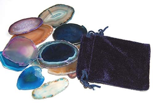 Edelsteine, acht farbige Achatscheiben in einem schönen Samtbeutel von Esoterik-Versand