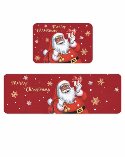Espaeiaedor Küchenmatten mit Weihnachtsmann-Motiv, Weihnachtsmann-Design, rutschfest, saugfähig, waschbar, 40,6 x 61 cm + 40,6 x 129,9 cm, Rot, 2 Stück Espaeiaedor Küchenmatten mit Weihnachtsmann-Motiv, Weihnachtsmann-Design, rutschfest, saugfähig, waschbar, 40,6 x 61 cm + 40,6 x 129,9 cm, Rot, 2 Stück von Espaeiaedor