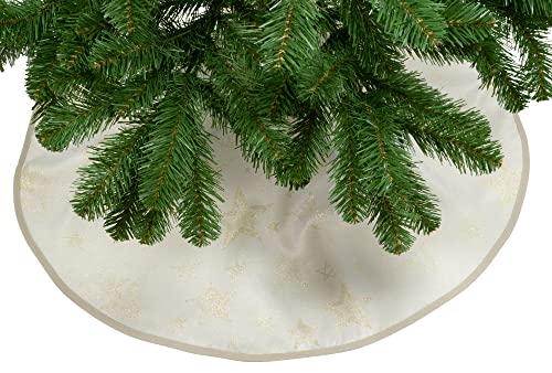 Espamira Baumdecke Weihnachten Creme Sterne Gold Christbaumdecke Weihnachtsbaumdecke Baumschürze Schutzdecke (130 cm) von Espamira