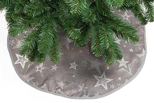 Espamira Baumdecke Weihnachten Grau Sterne Silber Christbaumdecke Weihnachtsbaumdecke Baumschürze Schutzdecke (130 cm) von Espamira