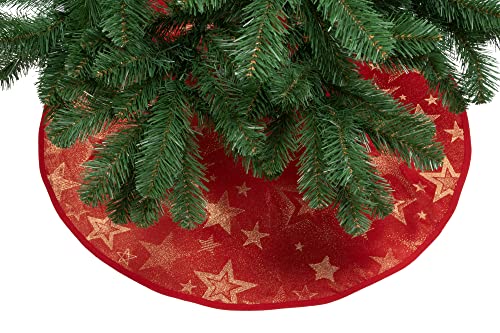 Espamira Baumdecke Weihnachten Rot Sterne Gold Christbaumdecke Weihnachtsbaumdecke Baumschürze Schutzdecke (130 cm) von Espamira