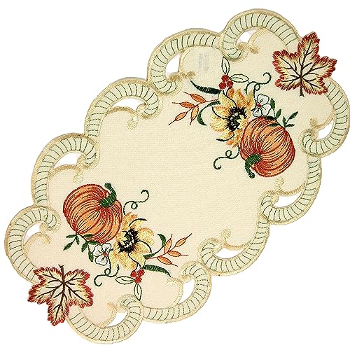 Espamira Deckchen Herbst Oval 22x37 Kürbis Tischdecke Tischläufer Tischdekoration Halloween Untersetzer Aufleger Stoff Bestickt von Espamira