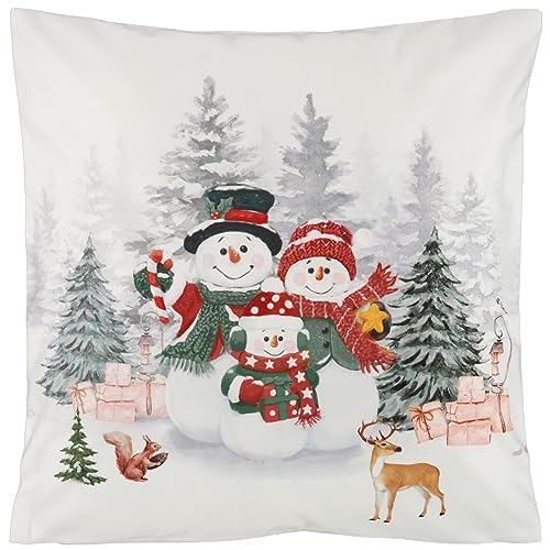 Espamira Kissenbezug Weihnachten 40x40 Schneemann Familie Kissenhülle Winter Dekokissen Stoff Weich Eckig Kissen Druck Reißverschluss 100% Polyester von Espamira