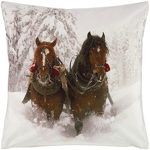 Espamira Kissenbezug Winter 40x40 Pferde Kutsche Kissenhülle Weihnachten Dekokissen Schnee Kissen Weich Stoff Bedruckt Quadratisch Reißverschluss 100% Polyester von Espamira