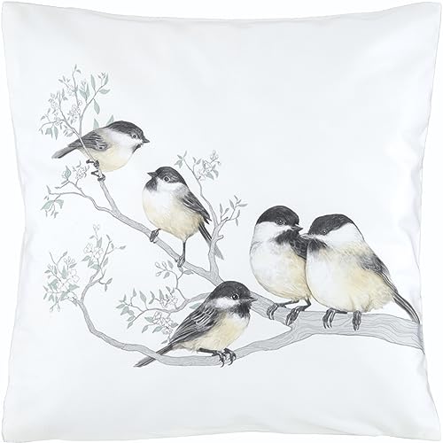 Espamira Kissenhülle 40x40 Vögel Weiß Kissenbezug Vogel Frühling Sommer Winter Kissen Dekokissen Quadratisch Blaumeise Stoff Weich 100% Polyester von Espamira