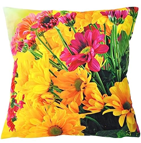 Espamira Kissenhülle 40x40 cm Blumen Gelb Pink Kissenbezug Sommer Weich Hülle Kissen Bezug Sofakissen von Espamira