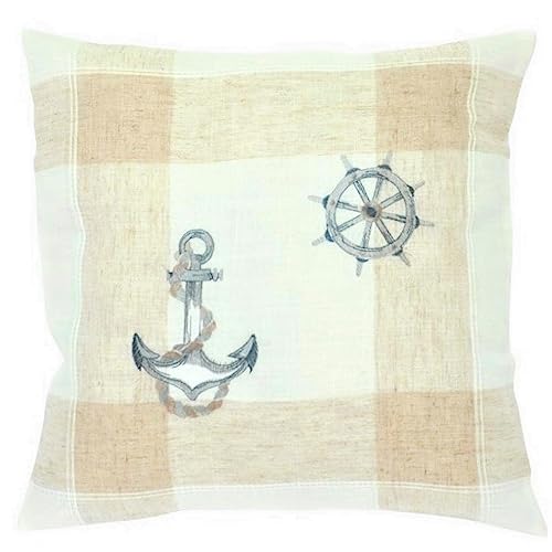 Espamira Kissenhülle 40x40 cm MARITIM Leinenoptik Kissenbezug Sofakissen Nautik Landhaus 100% Polyester (Steuerrad Beige, Weiß, Blau) von Espamira