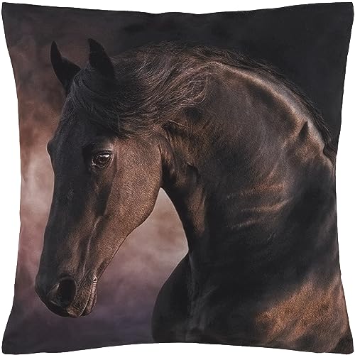 Espamira Kissenhülle 40x40 cm Pferd Kissenbezug Kissen Dekokissen Quadratisch Kuschelkissen Foto Stoff Deko Kissen Reiten Tiermotiv 100% Polyester von Espamira