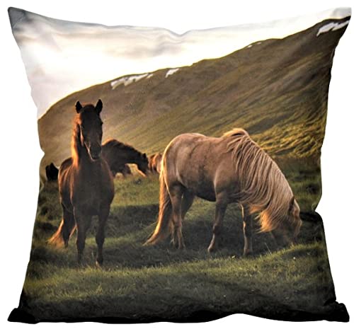 Espamira Kissenhülle 40x40 cm Ponys Kissenbezug Pferde Kissen Dekokissen Kuschelkissen Tiermotive 100% Polyester von Espamira