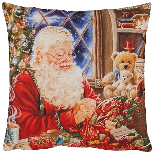 Espamira Kissenhülle Weihnachten 40x40 Kissenbezug Weihnachtsmann Geschenke Kissen Dekokissen Quadratisch Weihnachtskissen Stoff Deko Kissen Weich 100% Polyester von Espamira