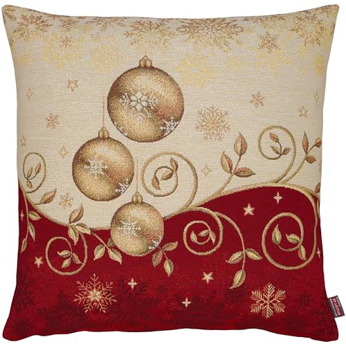 Espamira Kissenhülle Weihnachten 45x45 Joy Kissenbezug Gobelin Rot Weihnachtskissen Glitzer Sofakissen Dekokissen Kissen Reißverschluss von Espamira