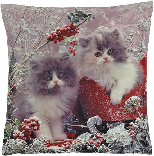 Espamira Kissenhülle Weihnachten Kissenbezug Kissen Hülle Bezug Bezüge Weihnachtskissen (Katzen im Schnee) von Espamira