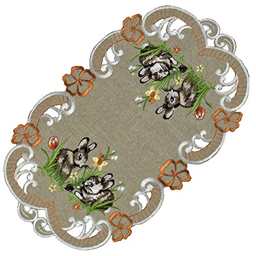 Espamira Ostern Beige Bunt Tischdecke Mitteldecke Ostertischdecke Rudi Osterdeko 100% Polyester (22 x 37 cm Tischläufer oval) von Espamira