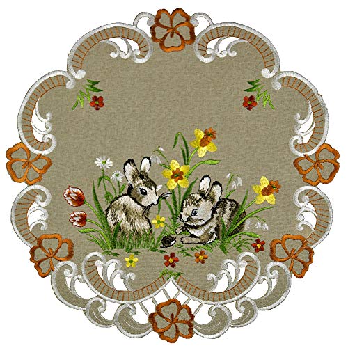 Espamira Ostern Beige Bunt Tischdecke Mitteldecke Ostertischdecke Rudi Osterdeko 100% Polyester (40 cm Tischdecke rund) von Espamira