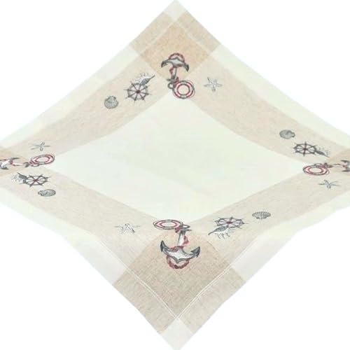 Espamira Tischdecke 85x85 cm MARITIM Leinenoptik Mitteldecke Rustikal Landhaus 100% Polyester (Anker Beige, Weiß, Rot, Blau) von Espamira