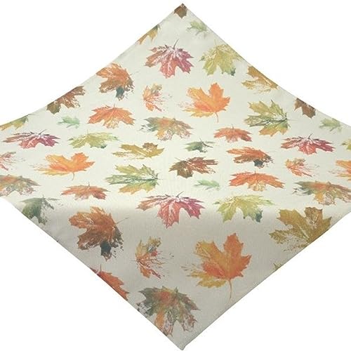 Espamira Tischdecke Herbst 110x110 Blätter Bunt Mitteldecke Decke Tischdekoration Bedruckt Quadratisch Ecru Bunt Glitzer Pflegeleicht 100% Polyester von Espamira