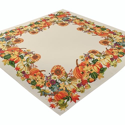 Espamira Tischdecke Herbst 85x85 Quadratisch Blätter Kürbis Decke Halloween Stoff Eckig Bedruckt Mitteldecke Kürbisfest 100% Polyester Pflegeleicht von Espamira