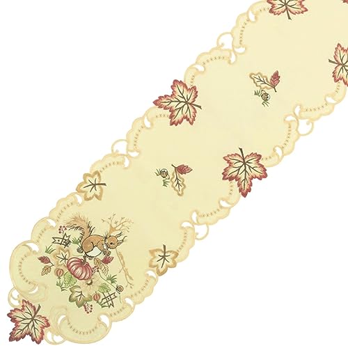 Espamira Tischdecke Kürbis Eichhörnchen Mitteldecke Deckchen Herbstdecke Halloweendecke Bestickt 100% Polyester (30 x 160 cm Tischband oval) von Espamira