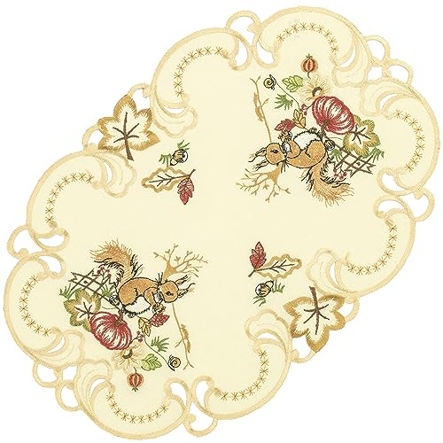 Espamira Tischdecke Kürbis Eichhörnchen Mitteldecke Deckchen Herbstdecke Halloweendecke Bestickt 100% Polyester (30 x 45 cm Deckchen oval) von Espamira