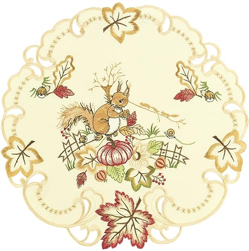 Espamira Tischdecke Kürbis Eichhörnchen Mitteldecke Deckchen Herbstdecke Halloweendecke Bestickt 100% Polyester (40 cm Deckchen rund) von Espamira