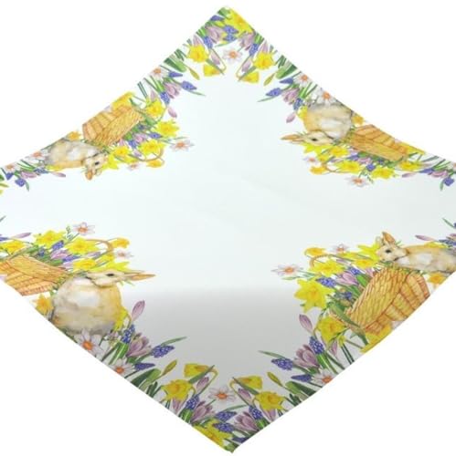 Espamira Tischdecke Ostern 85x85 Frühlingsblumen Decke Osterdecke Mitteldecke Pflegeleicht Tischdekoration Osterdekoration Stoff Eckig Bedruckt 100% Polyester von Espamira