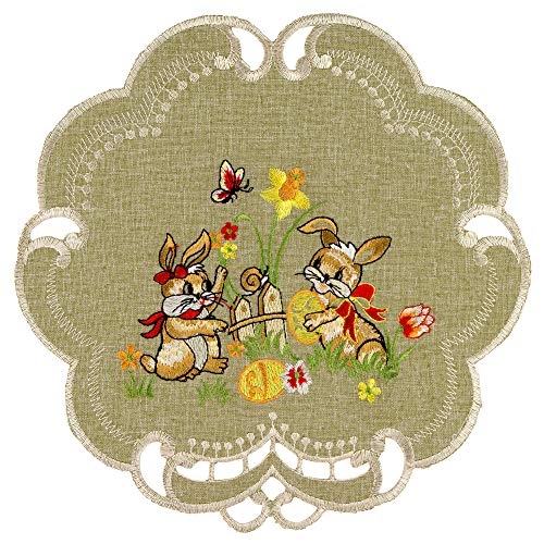 Espamira Tischdecke Ostern Antikgrün Mitteldecke Decke Osterdecke Pflegeleicht Polyester (Deckchen 30 cm rund) von Espamira