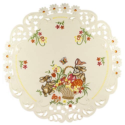 Espamira Tischdecke Ostern Creme Mitteldecke Decke Osterdecke Pflegeleicht Polyester (Mitteldecke 60 cm) von Espamira