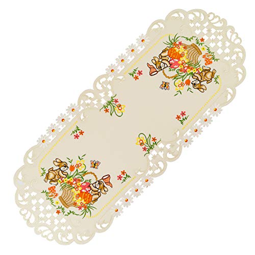 Espamira Tischdecke Ostern Creme Mitteldecke Decke Osterdecke Pflegeleicht Polyester (Tischläufer 45 x 110 cm) von Espamira