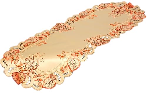 Espamira Tischläufer Herbst Oval 45x110 Blätter Gelb Orange Tischdecke Decke Läufer Aufleger Tischdekoration Bestickt Wohnzimmer Stoff von Espamira