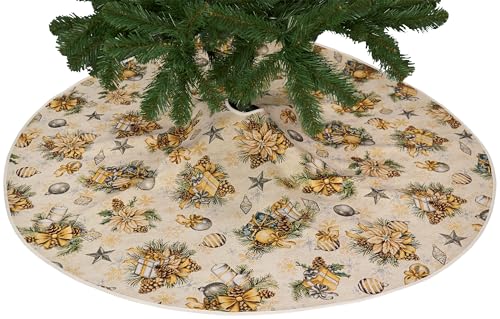 Espamira Weihnachtsbaumdecke 140 cm Baumdecke Gobelin Baumrock Rund Tannenbaum Decke Baumschürze Beige Gold Kerzen Gewebt von Espamira