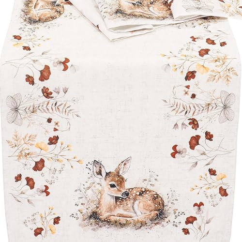 Tischläufer Herbstlich 40 x 160 Tischdecke Länglich Tischwäsche Drucktischdecke REH Blätter Herbst Pflegeleicht Stoff Waschbar von Espamira