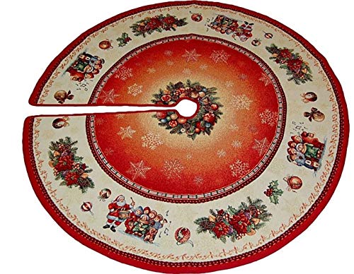 Espamira Weihnachtsbaumdecke 95 cm Rot Baumdecke Rund Gobelin Stoff Dekoration Weihnachten Weihnachtsschmuck Christbaumdecke Baumschürze von Espamira