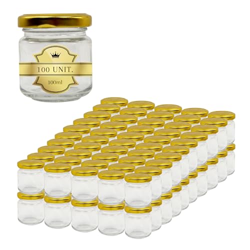 Espirito Rebelde 100 Stück leere Gläser mit Deckel 100 ml - Einmachgläser für Marmeladen, Konfitüren, Honig, Joghurt, Hochzeitsgeschenke von Espirito Rebelde