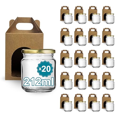 Espirito Rebelde 20 leere Einmachgläser mit Deckel 212 ml Einmachgläser Honiggläser mit goldfarbenem Schraubdeckel von Espirito Rebelde