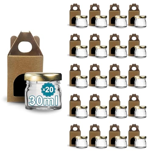 Espirito Rebelde 20 leere Einmachgläser mit Deckel 30 ml mit 20 Papp-Einmachgläsern für 1 Marmeladengläser Einmachgläser Honig von Espirito Rebelde