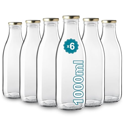 Espirito Rebelde 6 Stück 1000ml leere Glasflaschen mit Deckel - Glasflaschen für Saft, Milch, Grill, Saucen - Ideal für Picknicks, Hochzeiten und Partys von Espirito Rebelde