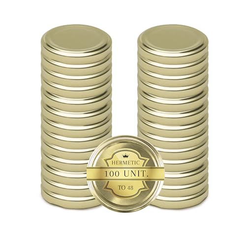Universal-Deckel aus Metall, goldfarben, 48 mm – 100 Stück – Deckel für Einmachgläser, Marmeladengläser, Universaldeckel, Ersatzdeckel von Espirito Rebelde