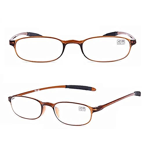 EsportsMJJ Tr90 Ultralight Unzerbrechlich Lesebrille Druck Verringern Vergrößerung 1,0 1,5 2,0 2,5 3,0 3,5 4,0 - Braun - Braun von EsportsMJJ