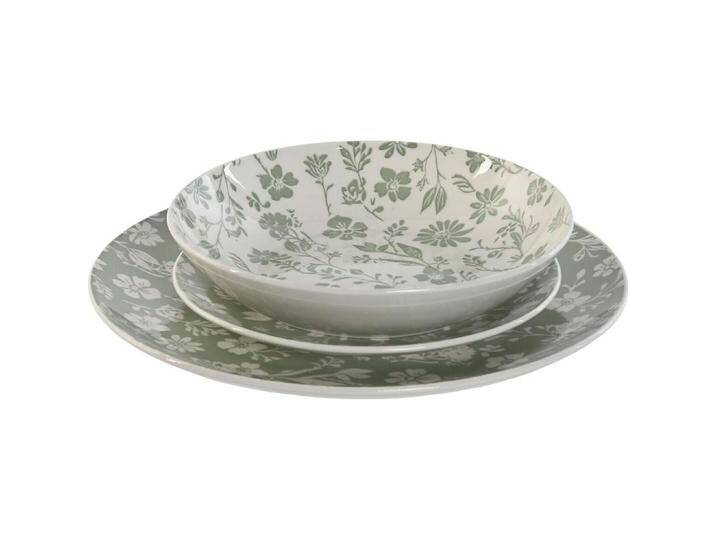 Esprit, Geschirrset, Geschirr-Set Home Weiss grün Porzellan blumig 27 x 27 x 2 cm 18 Stücke (18 Stück) von Esprit-Home