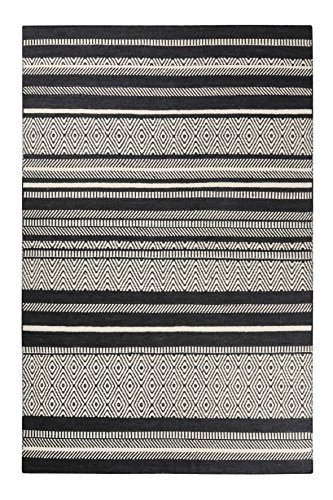 Esprit Home I Handweb Kurzflor Teppich/Läufer aus Wolle für Wohnzimmer, Flur, Schlafzimmer I Hudson Kelim ESP-6113-01 | Schwarz Weiß | (80 x 150 cm) von Esprit Home