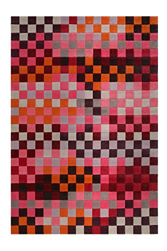 Esprit Home I Moderner Kurzflor Teppich - Läufer aus Wolle für Wohnzimmer, Flur, Schlafzimmer I Pixel I Rot Orange Grau Silber Pink I (170 x 240 cm) von ESPRIT