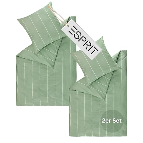 Esprit Home Premium Bettwäsche 135x200 Baumwolle 4teilig Grün - Bettwäsche-Sets 4tlg bestehend aus 2 Bettwäschebezügen 135x200cm - inkl. 2 Kopfkissenbezug 80x80cm - Öko-Tex Zertifiziert von Esprit Home