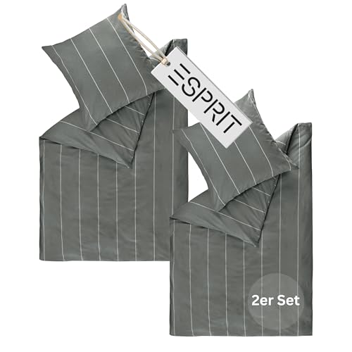 Esprit Home Premium Bettwäsche 140x200 Baumwolle 4teilig Anthrazit - Bettwäsche-Sets 4tlg bestehend aus 2 Bettwäschebezügen 140x200cm - inkl. 2 Kopfkissenbezug 70x90cm - Öko-Tex Zertifiziert von Esprit Home