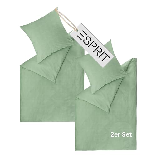 Esprit Home Premium Bettwäsche 140x200 Baumwolle 4teilig Grün - Bettwäsche-Sets 4tlg bestehend aus 2 Bettwäschebezügen 140x200cm - inkl. 2 Kopfkissenbezug 70x90cm - Öko-Tex Zertifiziert von Esprit Home