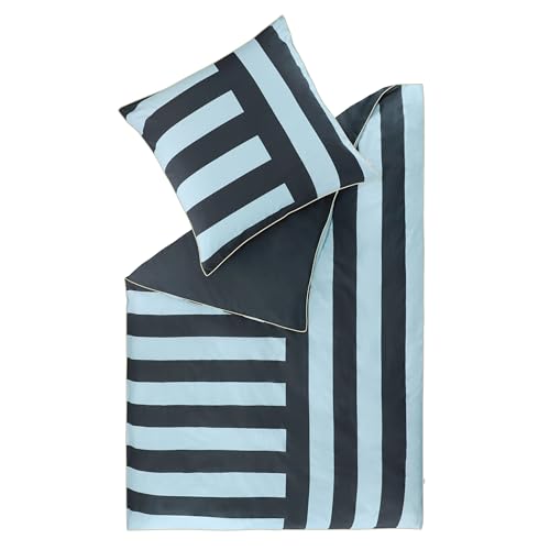 Esprit Home NEU! Premium Bettwäsche 155x220 Baumwolle 2teilig - Ökotex - Hochwertiges Renforcé Bettwäsche Set blau - gestreiftes Muster - 1 Bettbezug & 1 Kissenbezug 80x80cm von Esprit Home